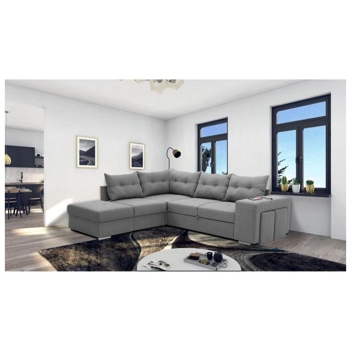 Canapé angle convertible réversible 7 places MITCHELL - Coffre, 2 po