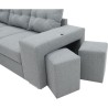 Canapé angle convertible réversible 7 places MITCHELL - Coffre, 2 poufs, prise 2 ports USB - Tissu Gris - L 247 x P 205 x H 91