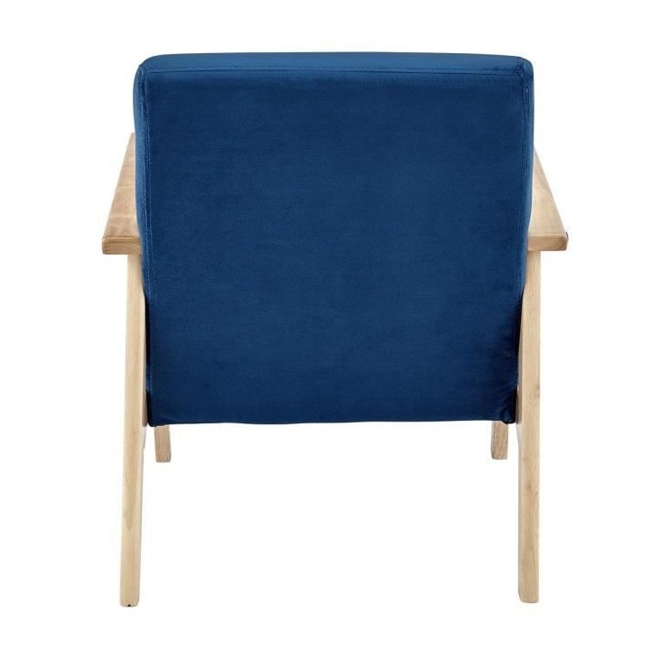 Fauteuil en Velours Bleu nuit - Pieds en bois naturel - L 63 x P 78 x