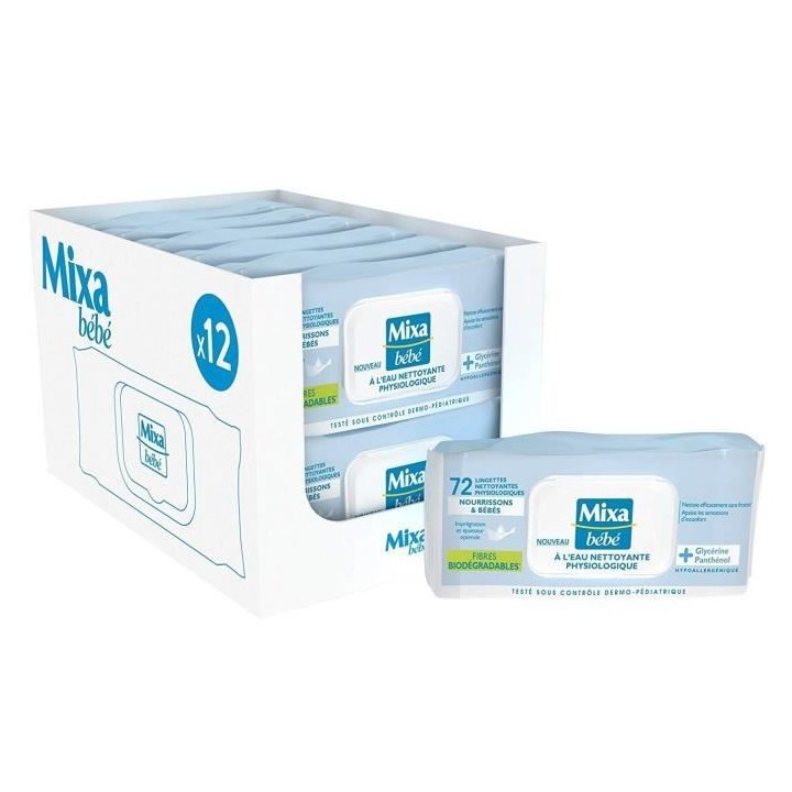 (12 lots de 72) Mixa Lingettes Nettoyantes Physiologiques Nourrissons/