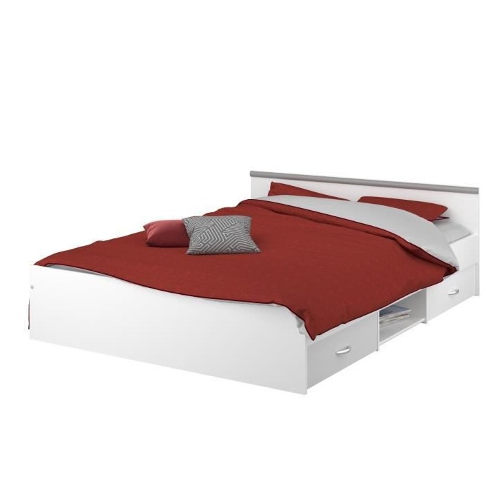 Chambre complete - Décor Blanc - ZODIAC - Lit adulte tiroirs 140x190