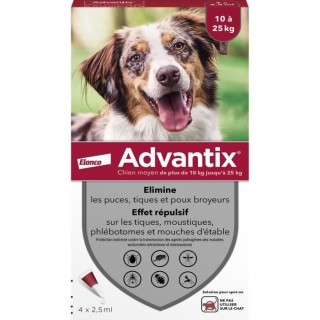 Advantix Chien Solution Antiparasitaire Race Moyenne 10 a 25kg 4 pipet