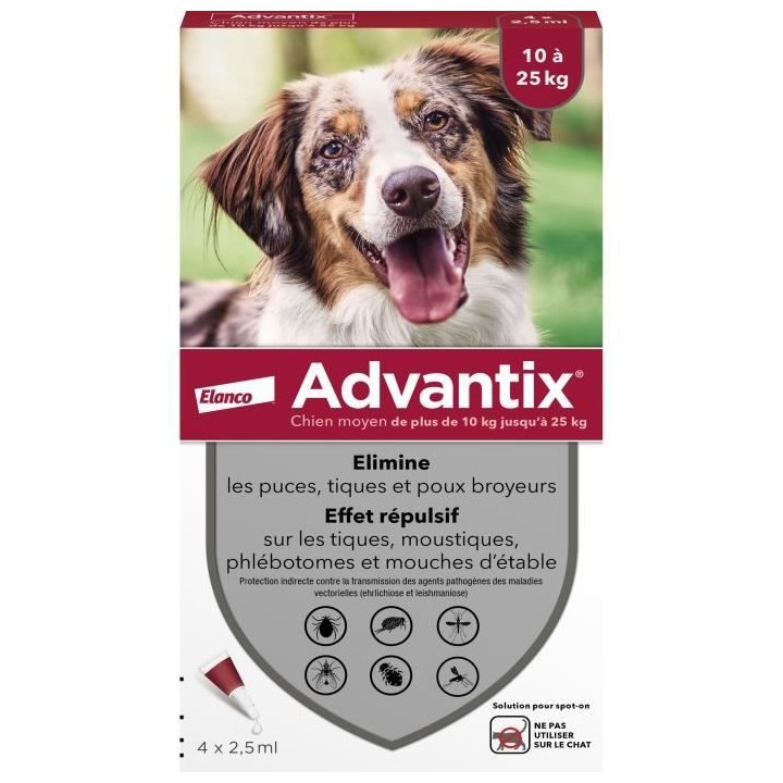 Advantix Chien Solution Antiparasitaire Race Moyenne 10 a 25kg 4 pipet