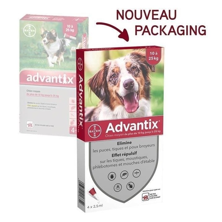 Advantix Chien Solution Antiparasitaire Race Moyenne 10 a 25kg 4 pipet