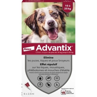 Advantix Chien Solution Antiparasitaire Race Moyenne 10 a 25kg 6 pipet