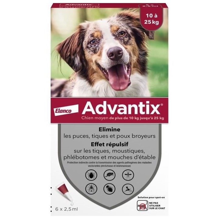 Advantix Chien Solution Antiparasitaire Race Moyenne 10 a 25kg 6 pipet