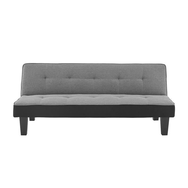 CELIA Banquette Clic-Clac 3 places contemporain capitonné - Tissu gris et noir - L 168 x P 73 x H 71 cm