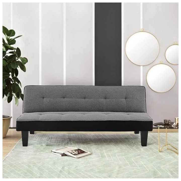 CELIA Banquette Clic-Clac 3 places contemporain capitonné - Tissu gri