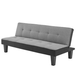 CELIA Banquette Clic-Clac 3 places contemporain capitonné - Tissu gris et noir - L 168 x P 73 x H 71 cm