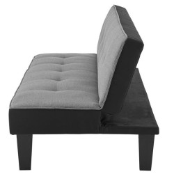 CELIA Banquette Clic-Clac 3 places contemporain capitonné - Tissu gris et noir - L 168 x P 73 x H 71 cm