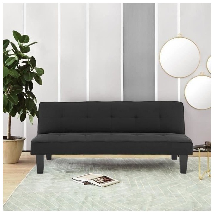 CELIA Banquette Clic-Clac 3 places contemporain capitonné - Tissu noi