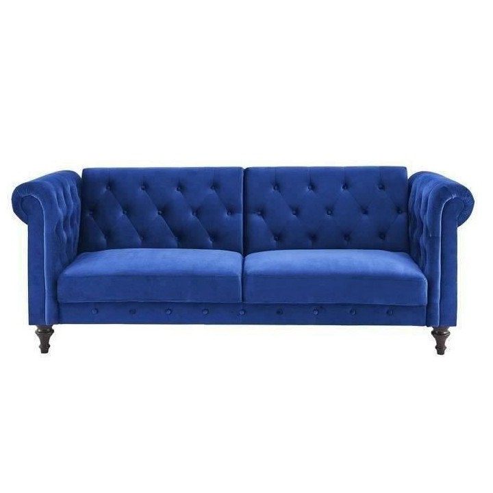 CESAR Canapé convertible Clic-Clac 3 places chesterfield - Velours bl