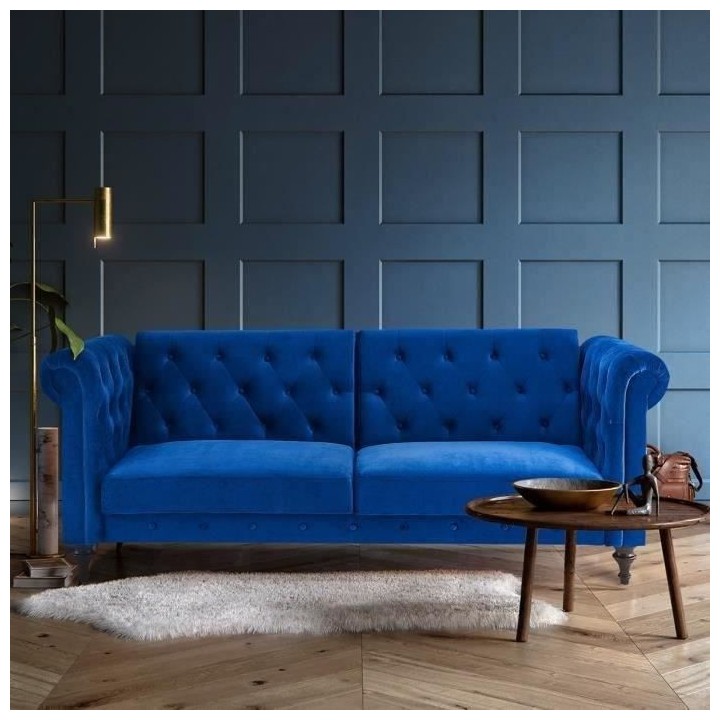 CESAR Canapé convertible Clic-Clac 3 places chesterfield - Velours bl