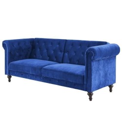 CESAR Canapé convertible Clic-Clac 3 places chesterfield - Velours bleu - L 217 x P 89 x H 86 cm