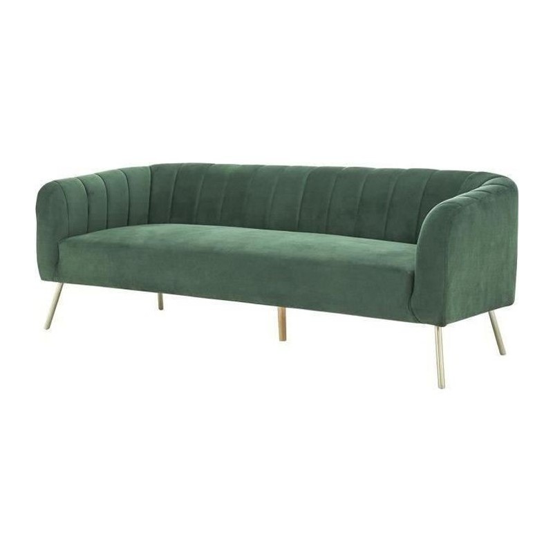 Canapé rétro - 3 places - Velours bleu vert - Style chic - L 207 x P 87 x H 77 cm - MATHIS - Structure bois massif