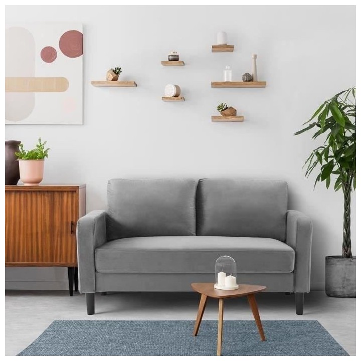 Canapé 2 places - Tissu Gris foncé - L 150 x P 80 x H 85 cm - KENT