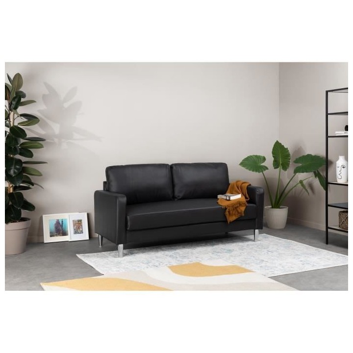 Canapé 3 places - Simili Noir - KENT - L 175 x P 80 x H 85 cm