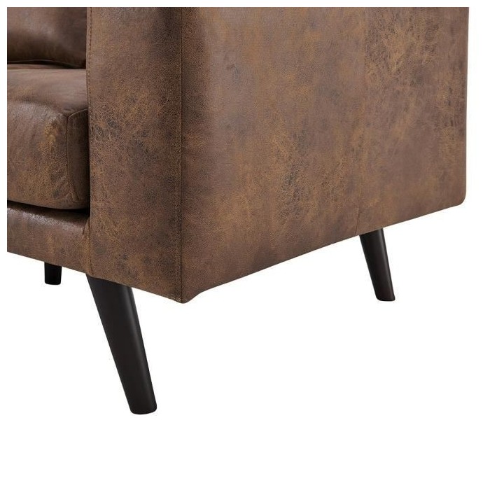 Ensemble de canapés fixes 3 et 2 places - Simili marron - Vintage - L