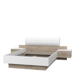 MOROLLA Lit adulte 140x190 cm avec 2 chevets + tete de lit en simili - Blanc