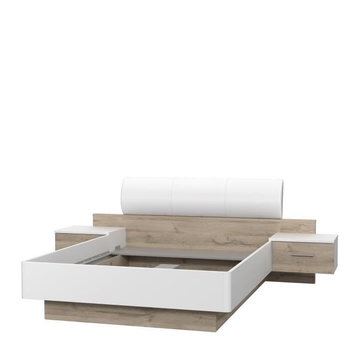 MOROLLA Lit adulte 140x190 cm avec 2 chevets + tete de lit en simili -