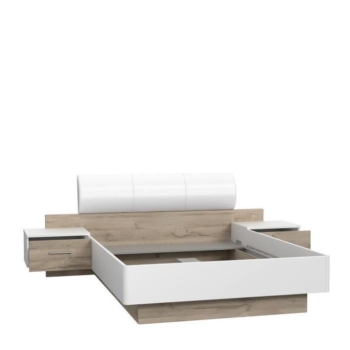MOROLLA Lit adulte 140x190 cm avec 2 chevets + tete de lit en simili -
