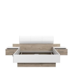 MOROLLA Lit adulte 140x190 cm avec 2 chevets + tete de lit en simili - Blanc