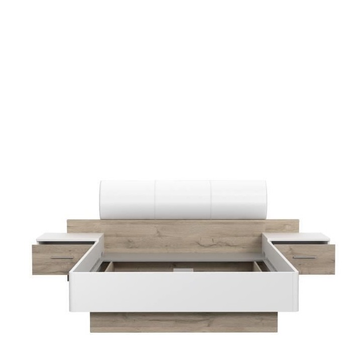 MOROLLA Lit adulte 140x190 cm avec 2 chevets + tete de lit en simili -