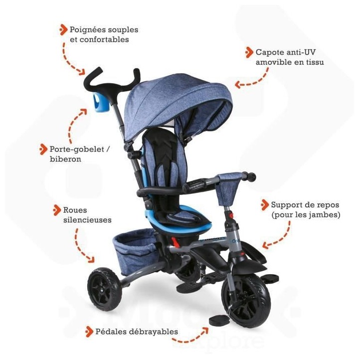 MONDO Tricycle évolutif convertible et pliable avec siege rotatif - O