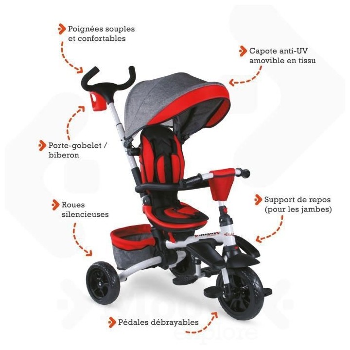 MONDO Tricycle évolutif convertible et pliable avec siege rotatif - O