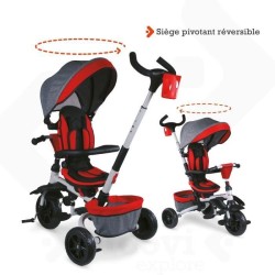 MONDO Tricycle évolutif convertible et pliable avec siege rotatif - On & Go Moovi Explore - Rouge - 12 mois et plus