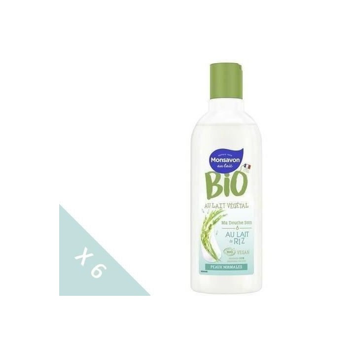 [Lot de 6] MONSAVON Gel de douche Bio Lait de Riz - 300 ml