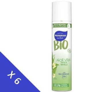 [Lot de 6] MONSAVON Déodorant Bio spray Aloe vera pointe de vanille -