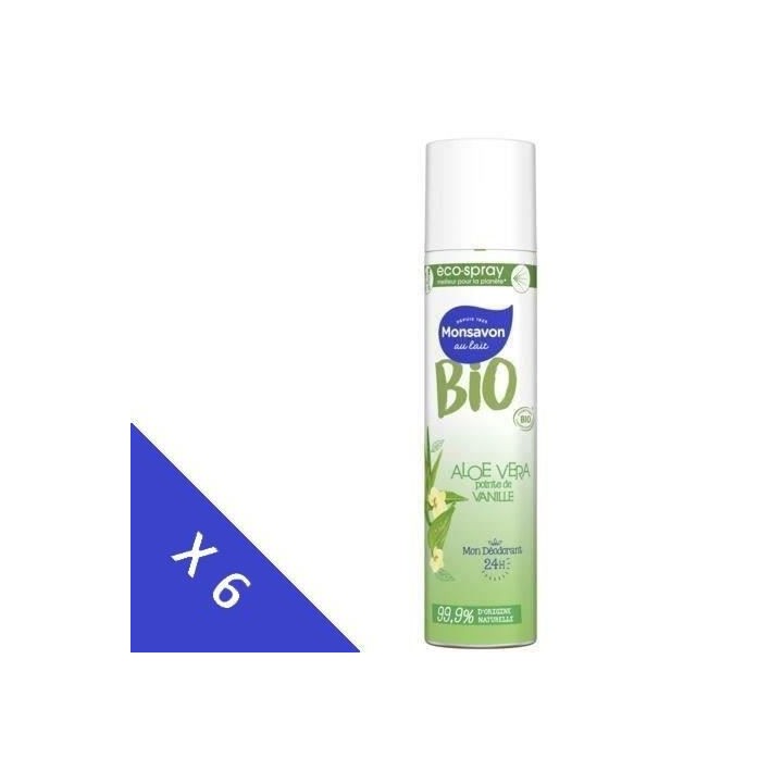 [Lot de 6] MONSAVON Déodorant Bio spray Aloe vera pointe de vanille -