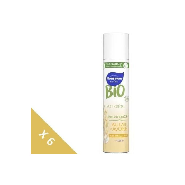 [Lot de 6] MONSAVON Déodorant Bio spray Lait d'Avoine - 150 ml