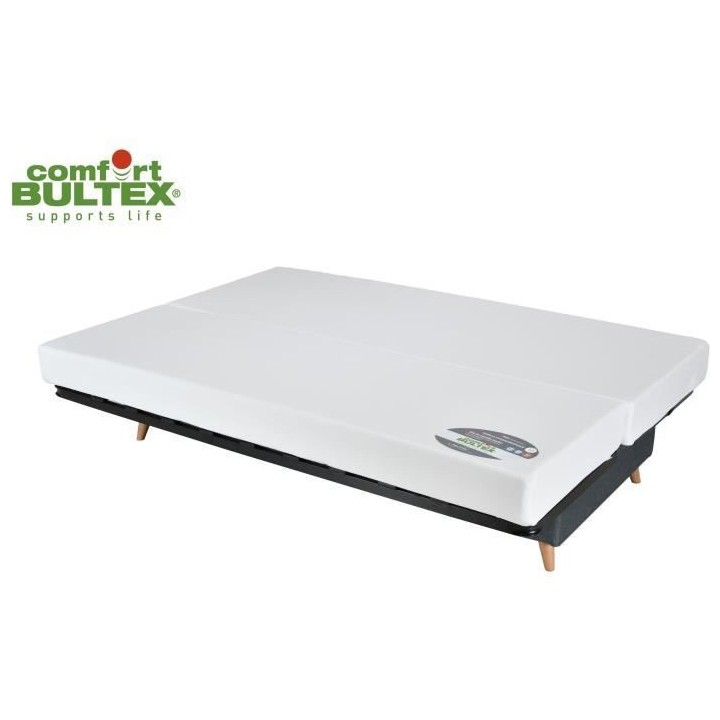 Banquette clic clac BULTEX - Tissu bleu + Coussins déco jungle - L193