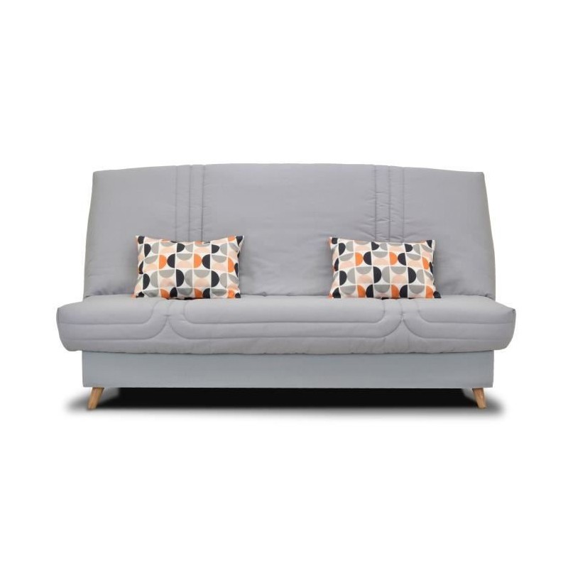 BULTEX Banquette clic clac - Tissu Gris + Coussins déco rétro - L193 x P