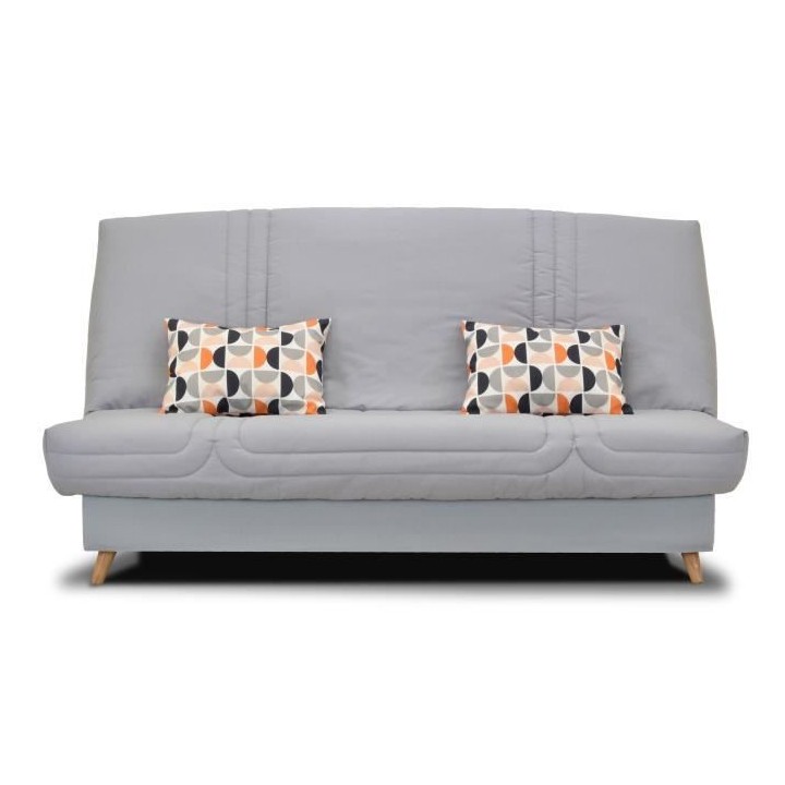 BULTEX Banquette clic clac - Tissu Gris + Coussins déco rétro - L193