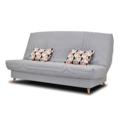 BULTEX Banquette clic clac - Tissu Gris + Coussins déco rétro - L193 x P