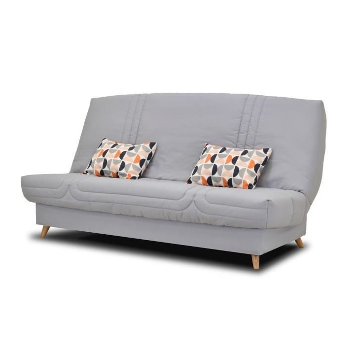 BULTEX Banquette clic clac - Tissu Gris + Coussins déco rétro - L193