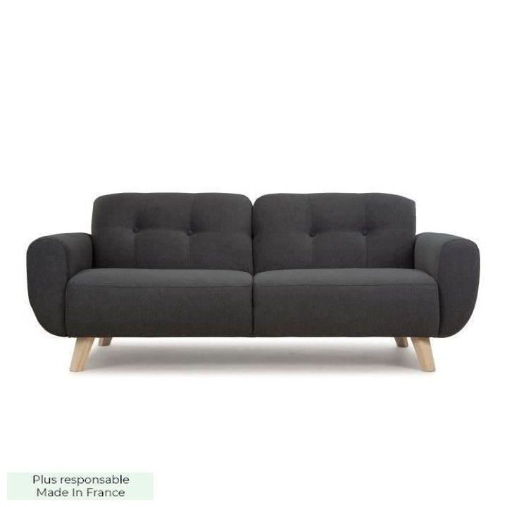 HEXAGONE - MORA Canapé Fixe 3 places - Tissu Gris - L 194 x P 93 x H