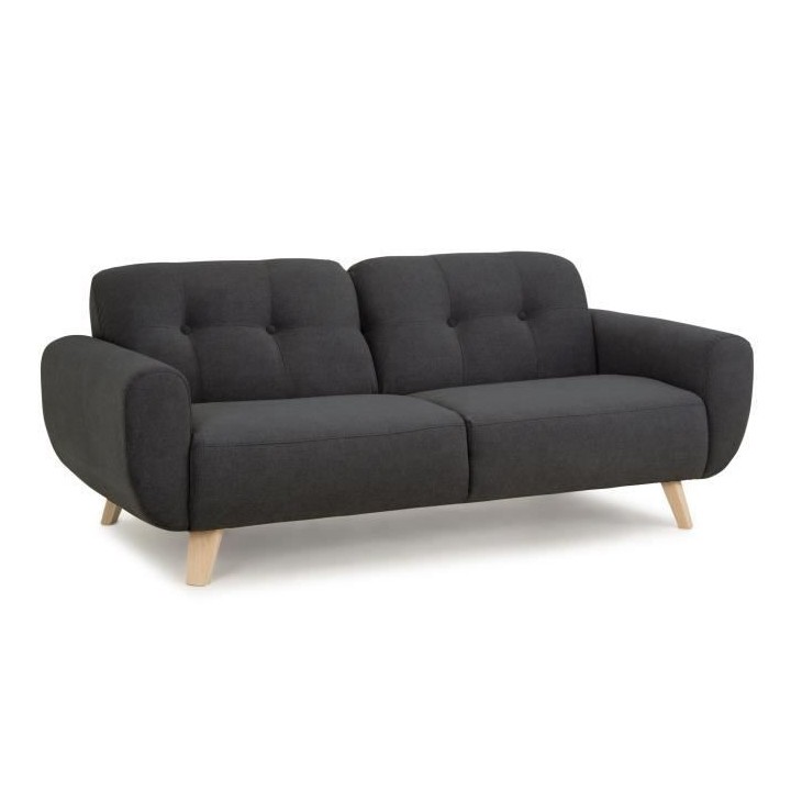 HEXAGONE - MORA Canapé Fixe 3 places - Tissu Gris - L 194 x P 93 x H