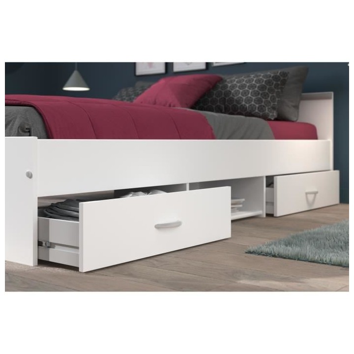 Chambre complete - Décor Blanc - ZODIAC - Lit adulte tiroirs 140x190