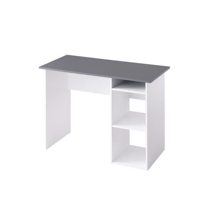 Bureau droit 2 niches - Panneaux de particules - Décor gris et blanc