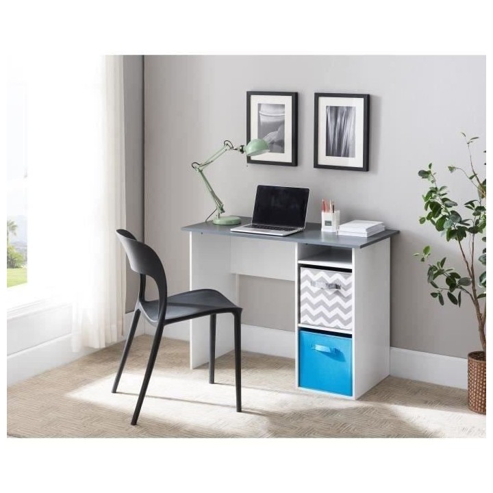 Bureau droit 2 niches - Panneaux de particules - Décor gris et blanc