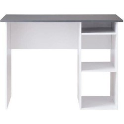 Bureau droit 2 niches - Panneaux de particules - Décor gris et blanc - L 101 x P 50 x H 75 cm - COMPO