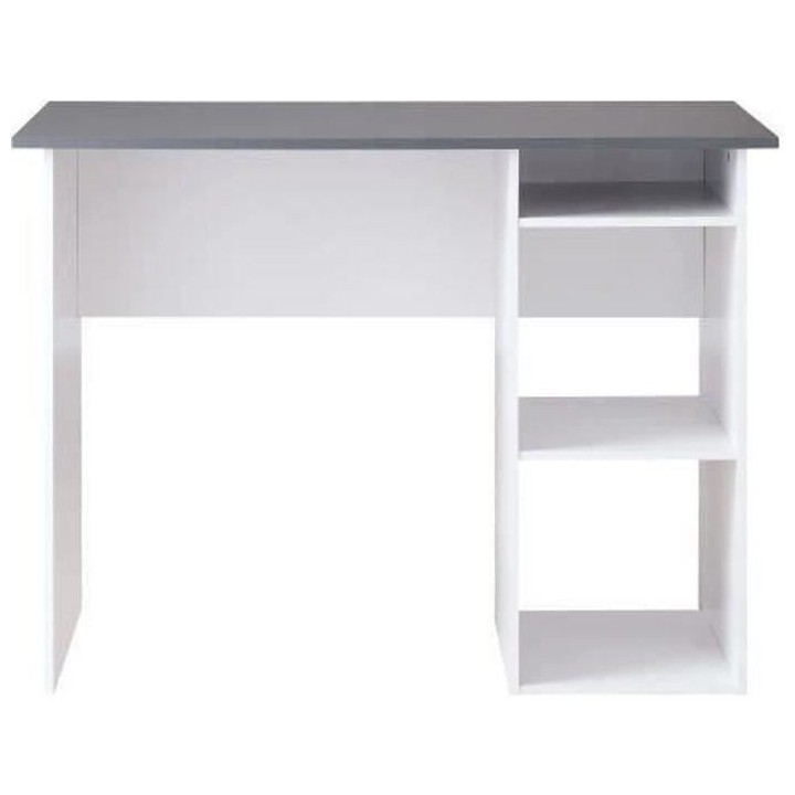Bureau droit 2 niches - Panneaux de particules - Décor gris et blanc