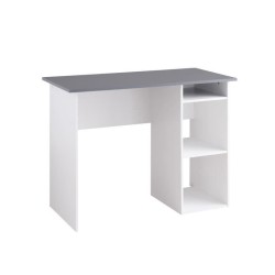 Bureau droit 2 niches - Panneaux de particules - Décor gris et blanc - L 101 x P 50 x H 75 cm - COMPO