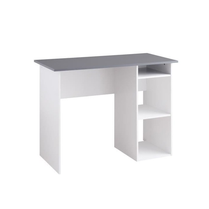 Bureau droit 2 niches - Panneaux de particules - Décor gris et blanc