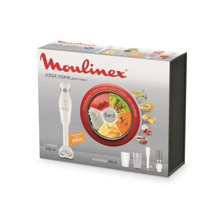 MOULINEX DDG25110 Robot Marie Mixeur a main, 2 vitesses, Fonction Turb