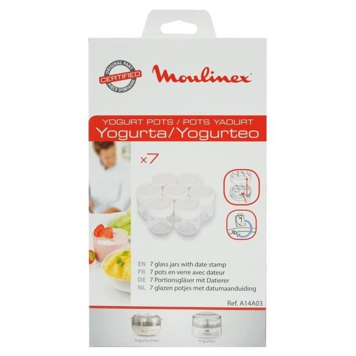 MOULINEX 7 Pots Verre + Couvercle Blanc - Yaourtieres Yogurta / Yogurt